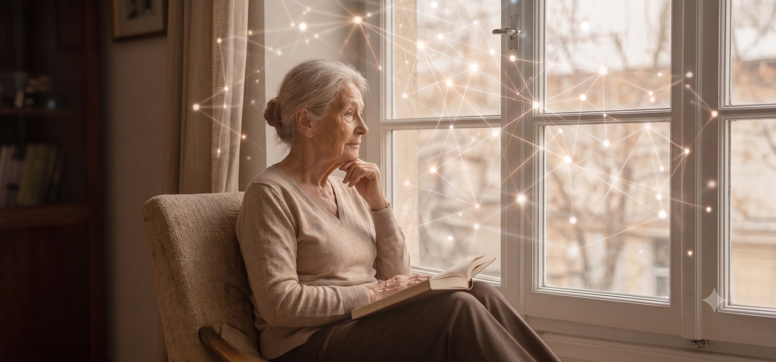 Elderly woman looking out the window