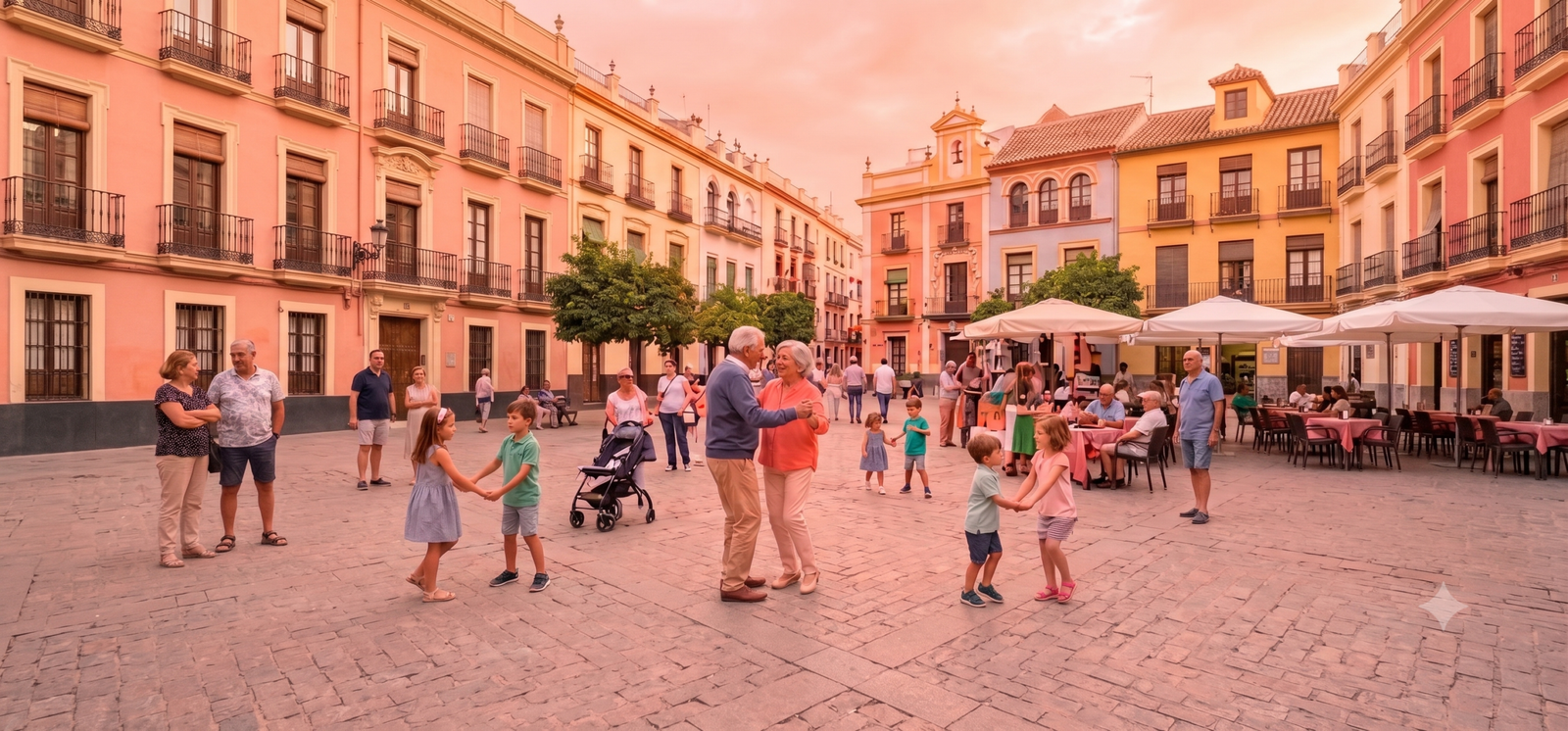 Lively Spanish city square